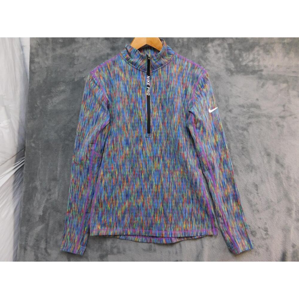 Nike Pro HyperWarm Shirt Womens Large Multicolor 1/4 Zip Base Layer 832052-478